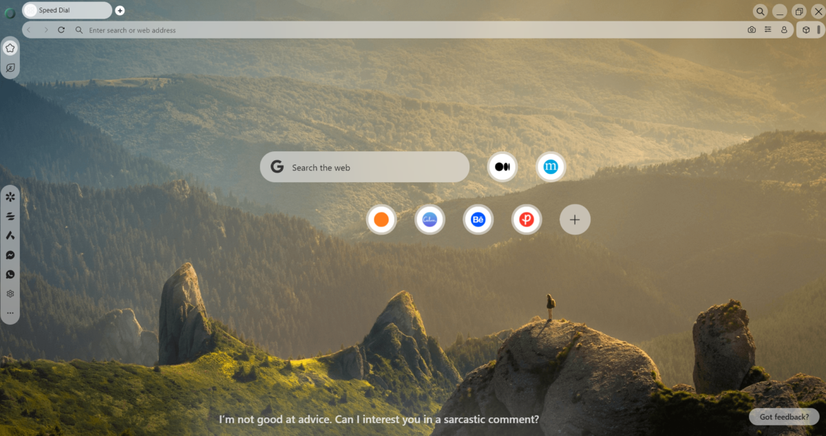 Giao diện trình duyệt web Opera Air